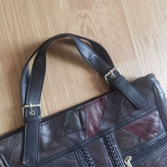 Patchwork Vintage Leather 80s Bag with Pockets - Picture 3 of 6